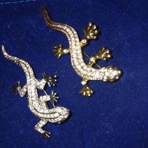 Gecko multi-colored rinestones brooches